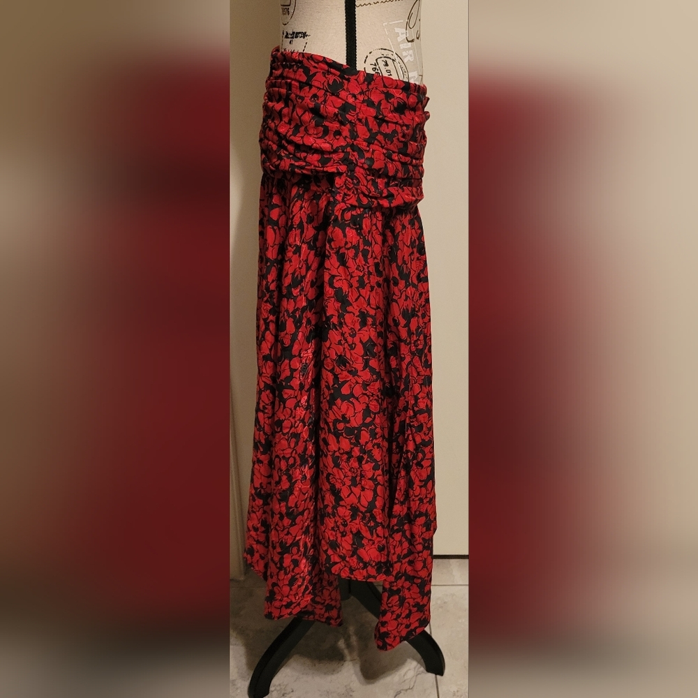 Zadig & Voltaire Red &‎ Black Floral Silk Blend Asymmetrical Skirt Sz 40 Or US 8 - Picture 6 of 12